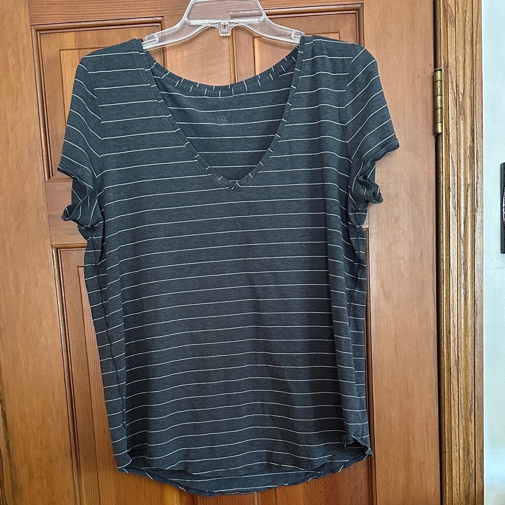 Lululemon Charcoal Striped V-Neck Women's Tee
